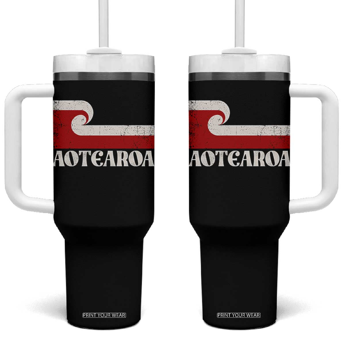 Aotearoa New Zealand Vintage Maori Flag Tino Rangatiratanga Tumbler With Handle TS11 One Size: 40 oz Black Print Your Wear
