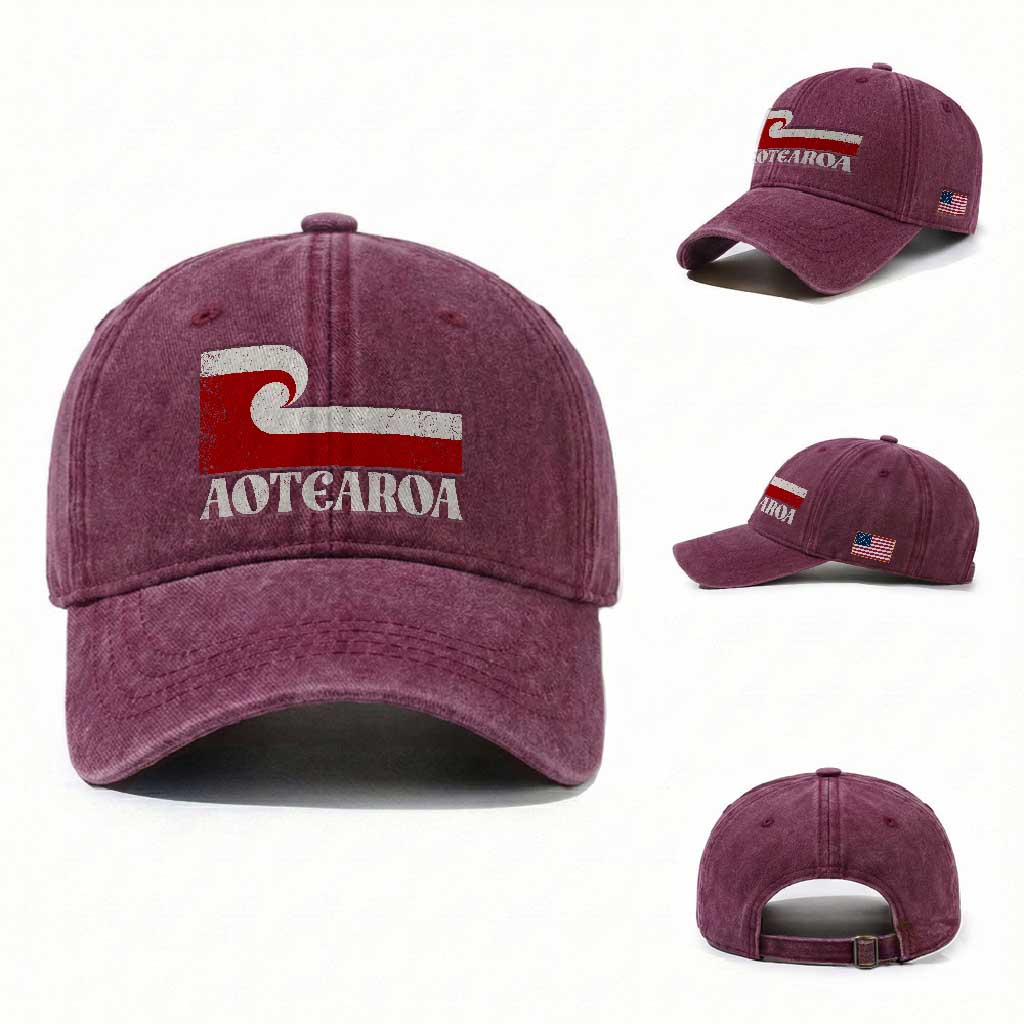 Aotearoa New Zealand Vintage Maori Flag Tino Rangatiratanga Washed Cotton Baseball Cap