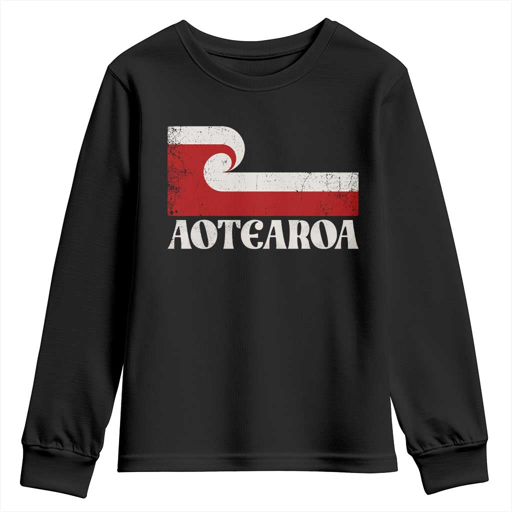 Aotearoa New Zealand Vintage Maori Flag Tino Rangatiratanga Youth Sweatshirt TS11 Black Print Your Wear