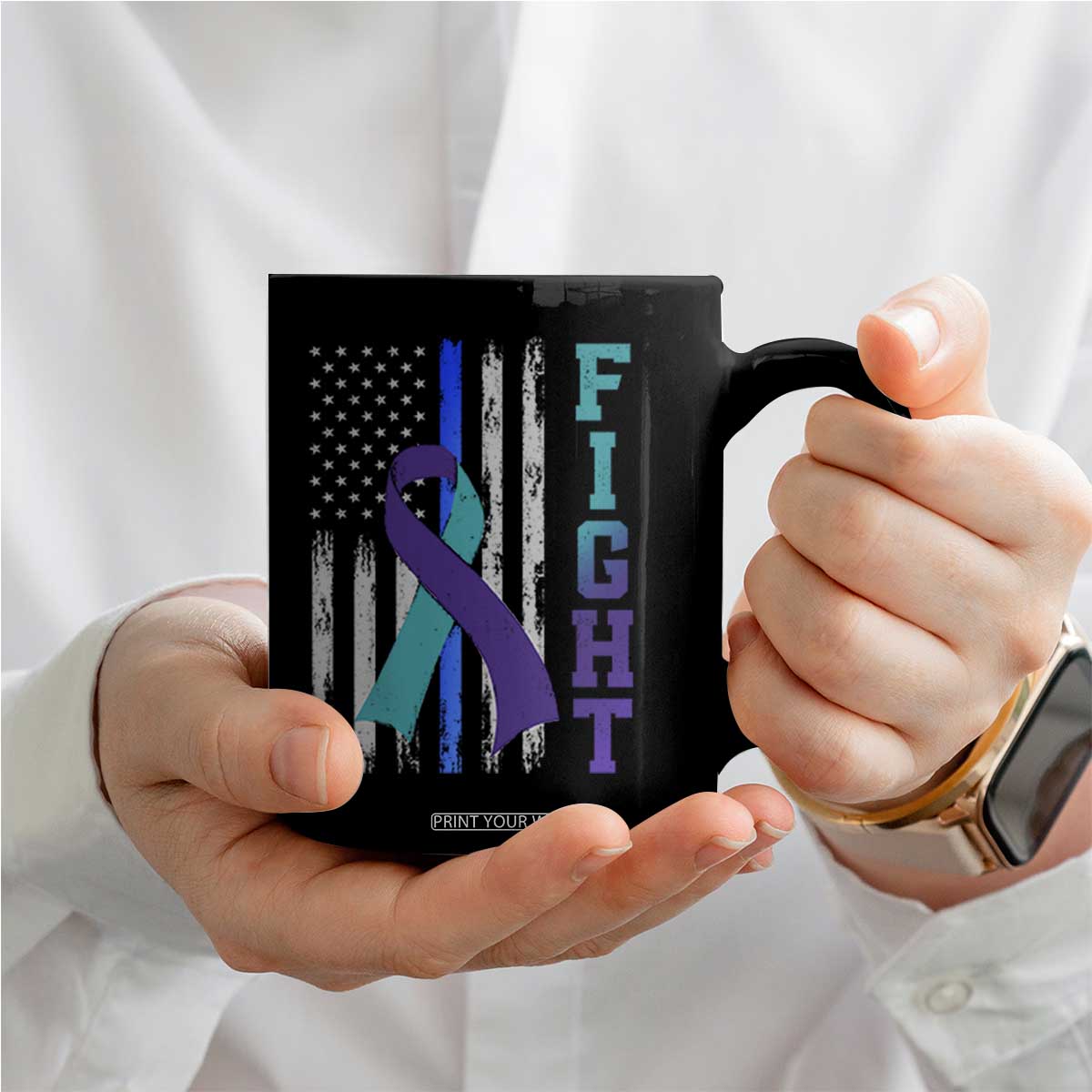 Fight Police Suicide Prevention Awareness American Flag Ribbon Support Coffee Mug