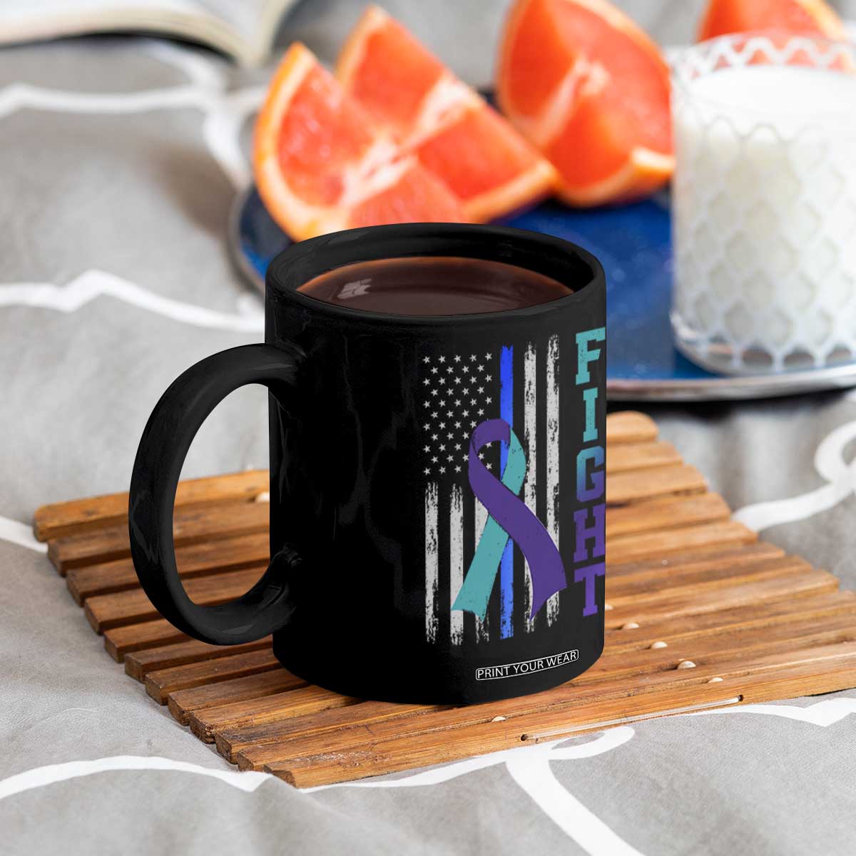 Fight Police Suicide Prevention Awareness American Flag Ribbon Support Coffee Mug