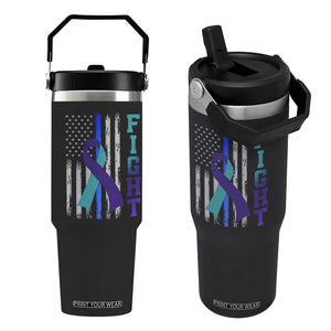 Fight Police Suicide Prevention Awareness American Flag Ribbon Support Flip Straw Tumbler