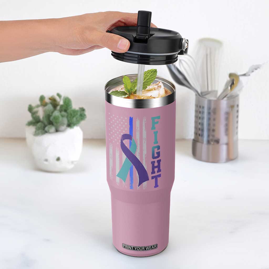 Fight Police Suicide Prevention Awareness American Flag Ribbon Support Flip Straw Tumbler