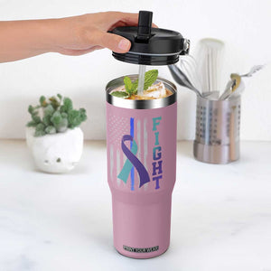 Fight Police Suicide Prevention Awareness American Flag Ribbon Support Flip Straw Tumbler