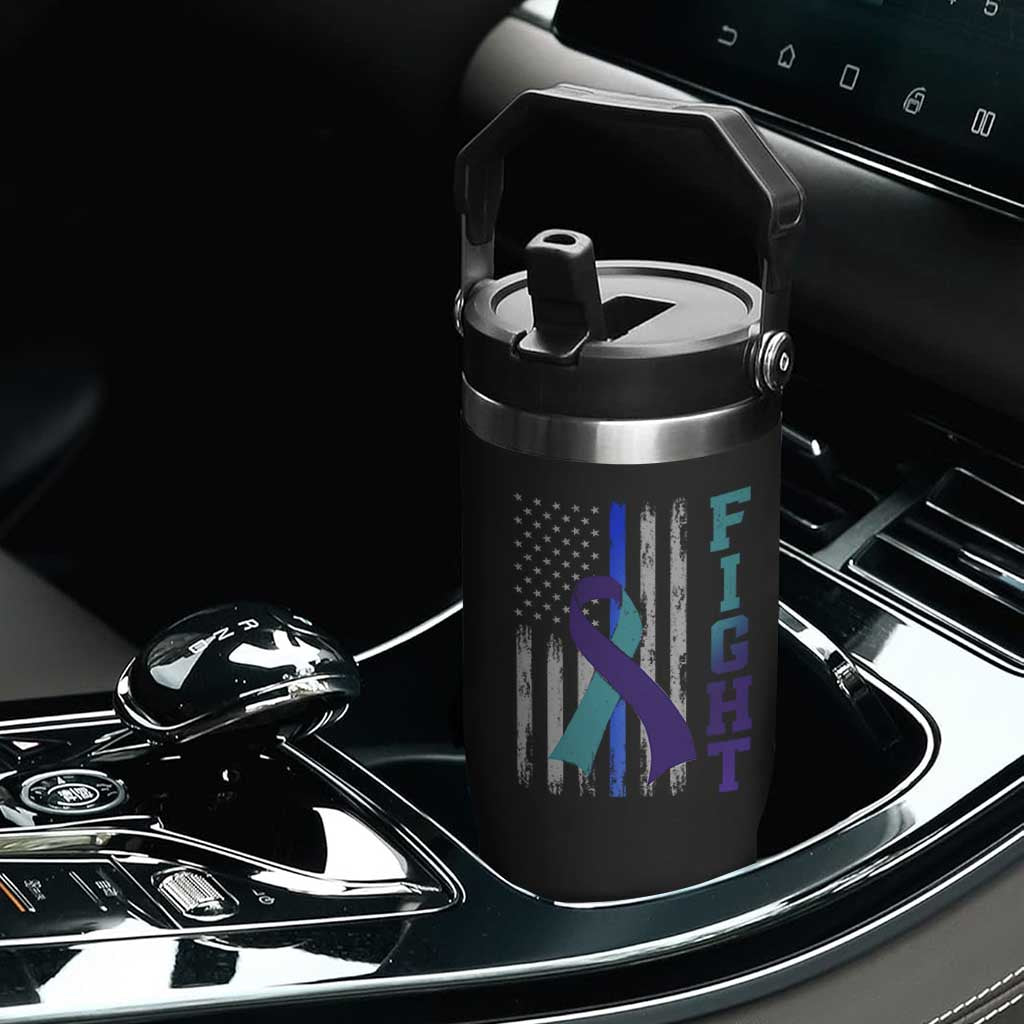 Fight Police Suicide Prevention Awareness American Flag Ribbon Support Flip Straw Tumbler