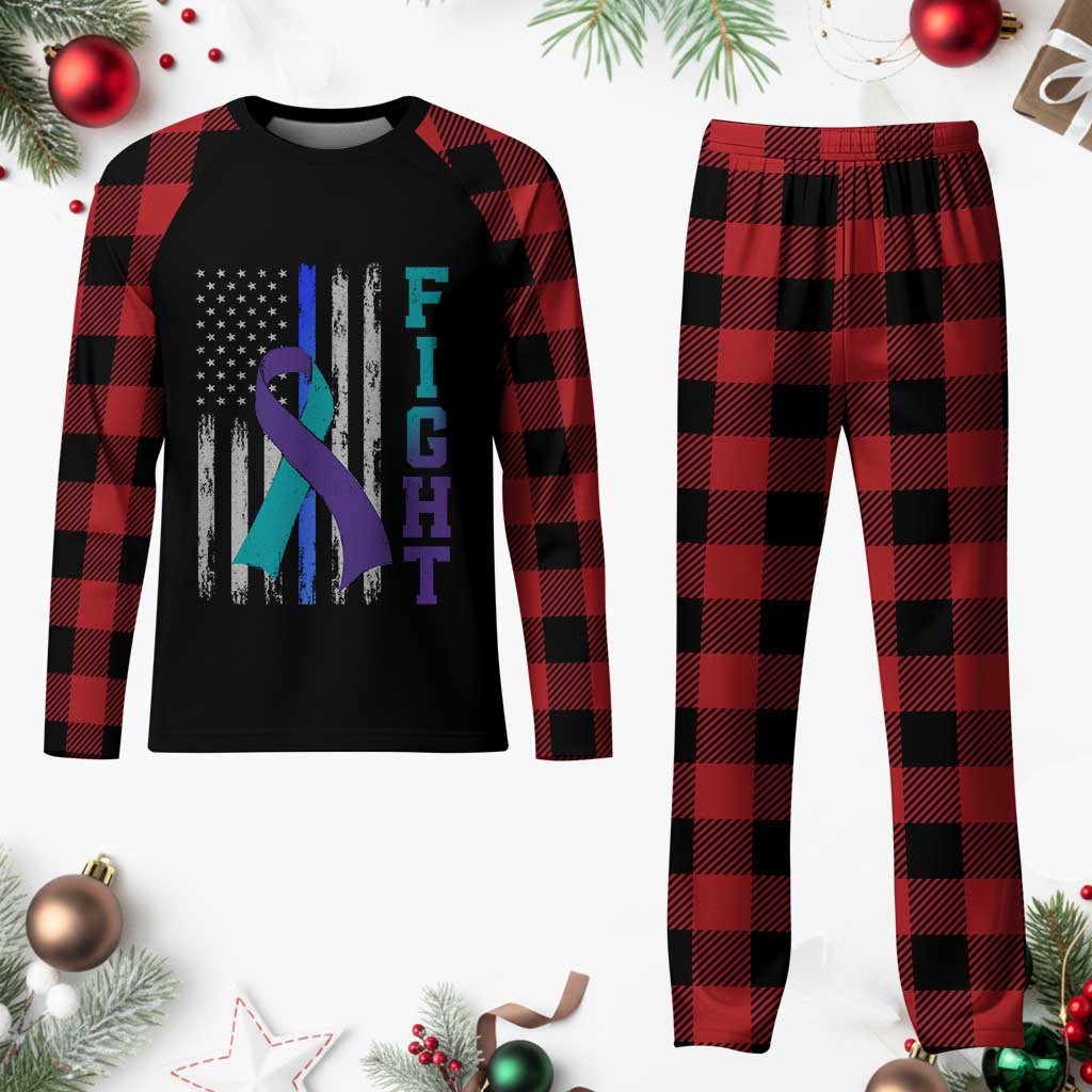 Fight Police Suicide Prevention Awareness American Flag Ribbon Support Plaid Pajama Set TS11 Buffalo Plaid Print Your Wear