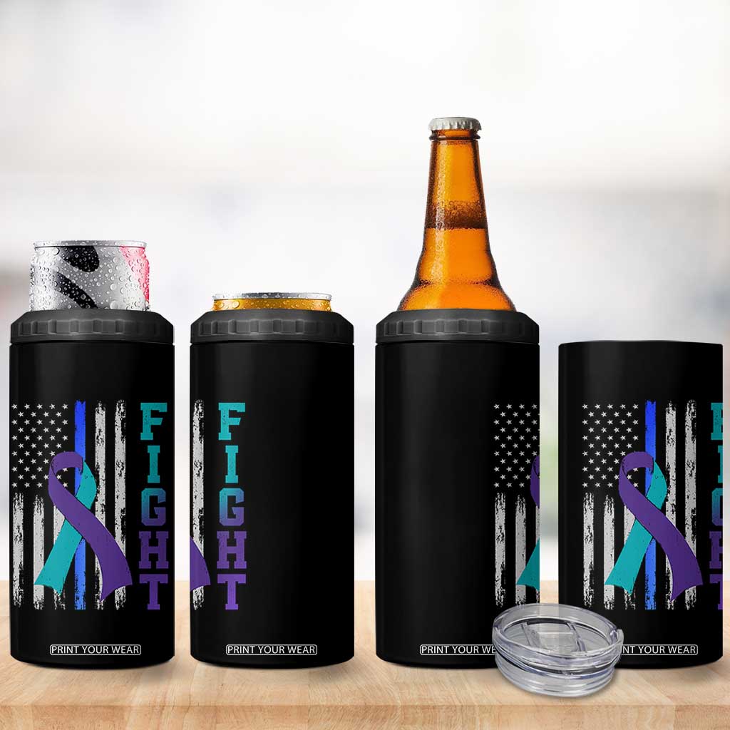 Fight Police Suicide Prevention Awareness American Flag Ribbon Support 4 in 1 Can Cooler Tumbler