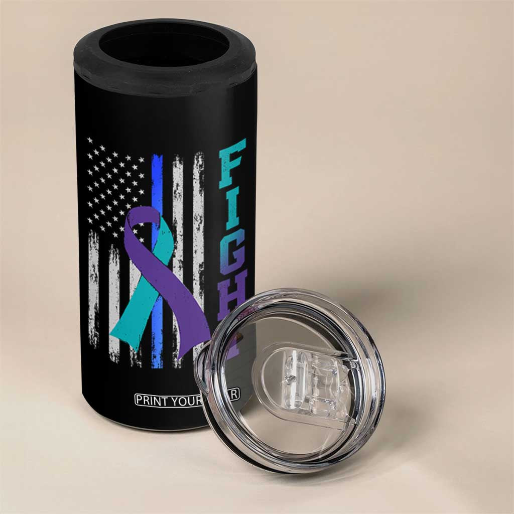 Fight Police Suicide Prevention Awareness American Flag Ribbon Support 4 in 1 Can Cooler Tumbler