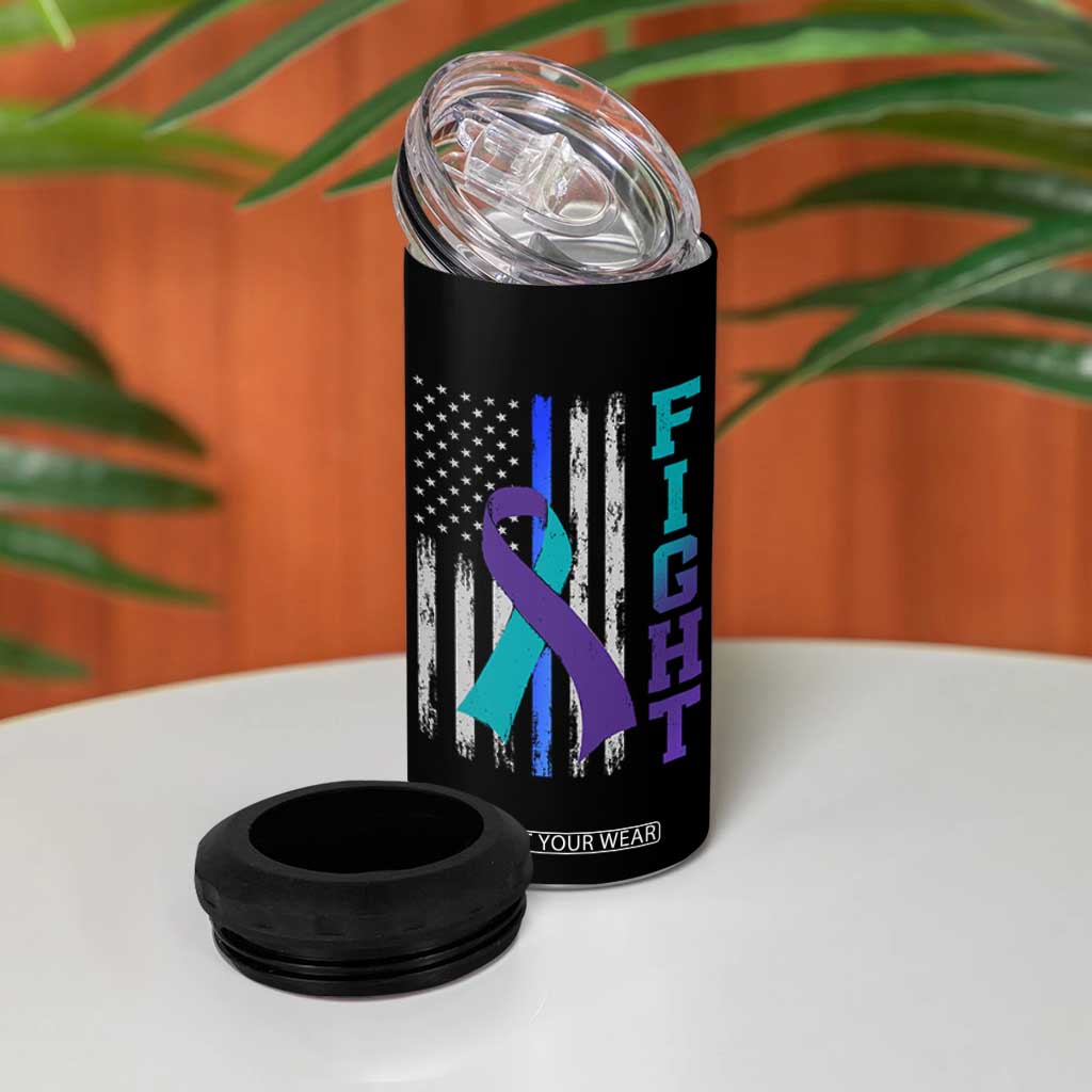 Fight Police Suicide Prevention Awareness American Flag Ribbon Support 4 in 1 Can Cooler Tumbler