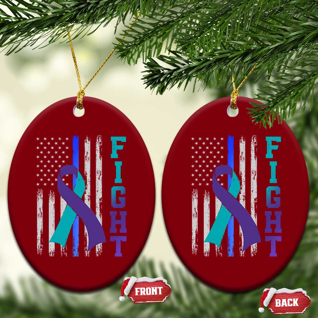 Fight Police Suicide Prevention Awareness American Flag Ribbon Support Ceramic Ornament