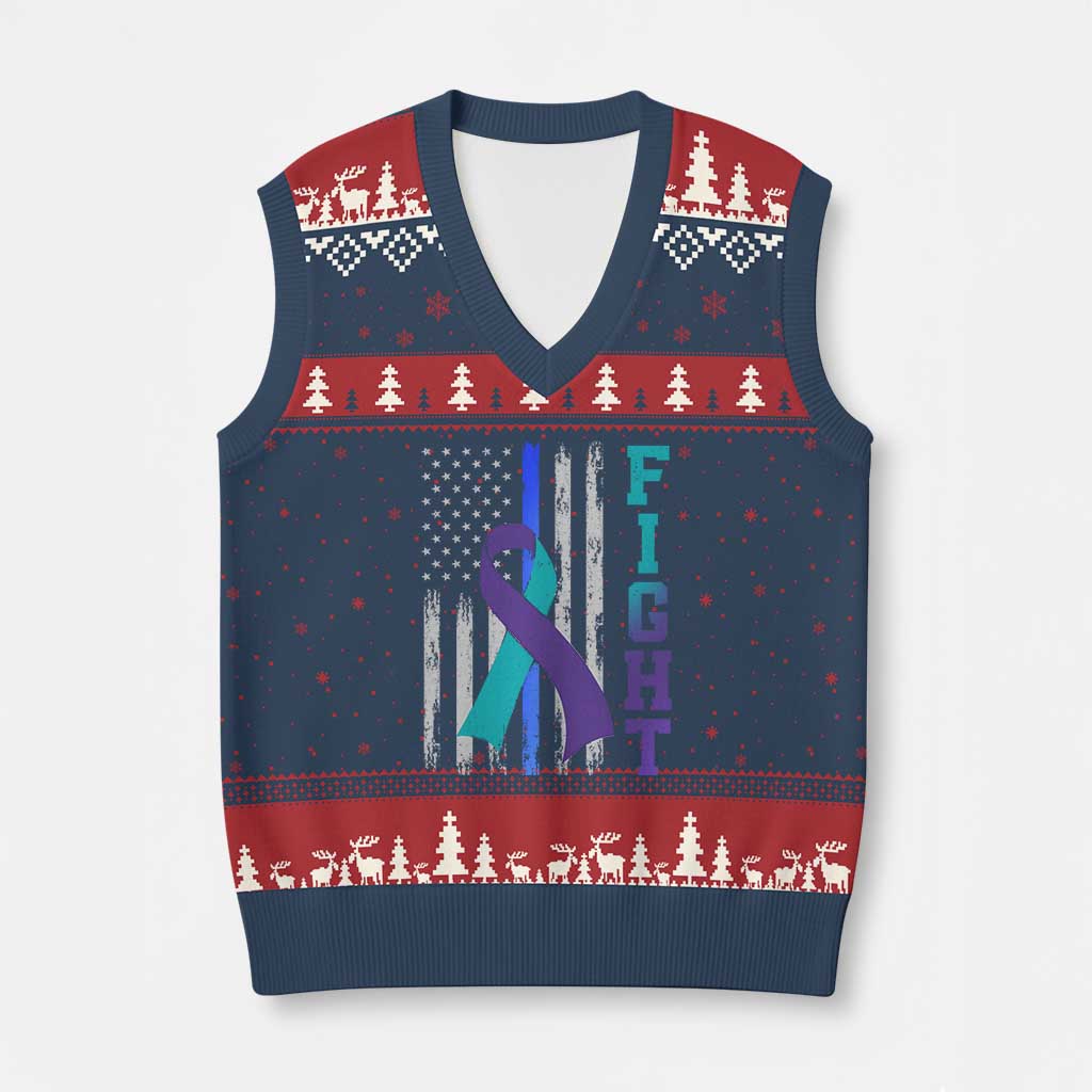 Fight Police Suicide Prevention Awareness American Flag Ribbon Support V-Neck Knit Sweater Vest