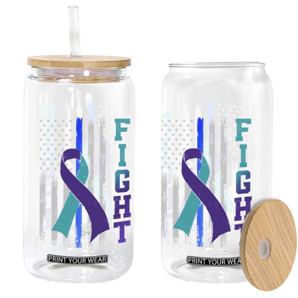 Fight Police Suicide Prevention Awareness American Flag Ribbon Support Glass Can