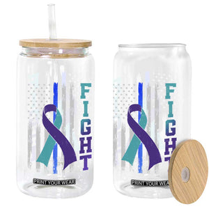Fight Police Suicide Prevention Awareness American Flag Ribbon Support Glass Can
