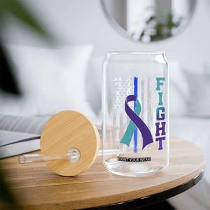 Fight Police Suicide Prevention Awareness American Flag Ribbon Support Glass Can