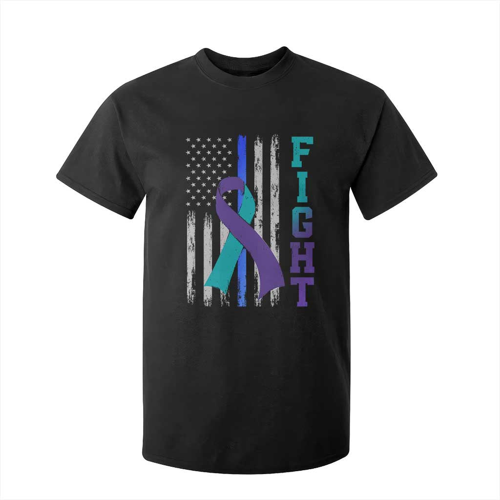 Fight Police Suicide Prevention Awareness American Flag Ribbon Support T Shirt For Kid