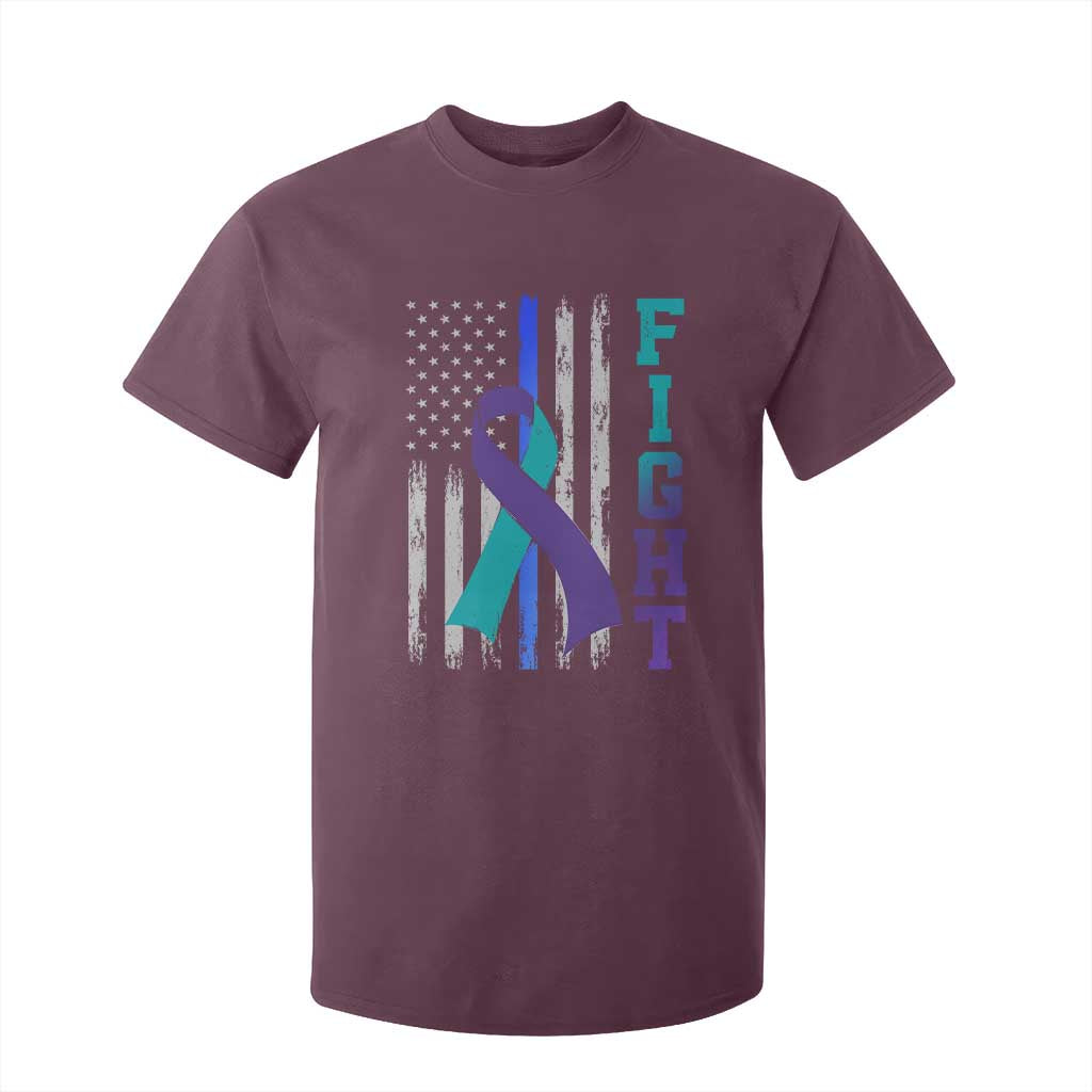 Fight Police Suicide Prevention Awareness American Flag Ribbon Support T Shirt For Kid