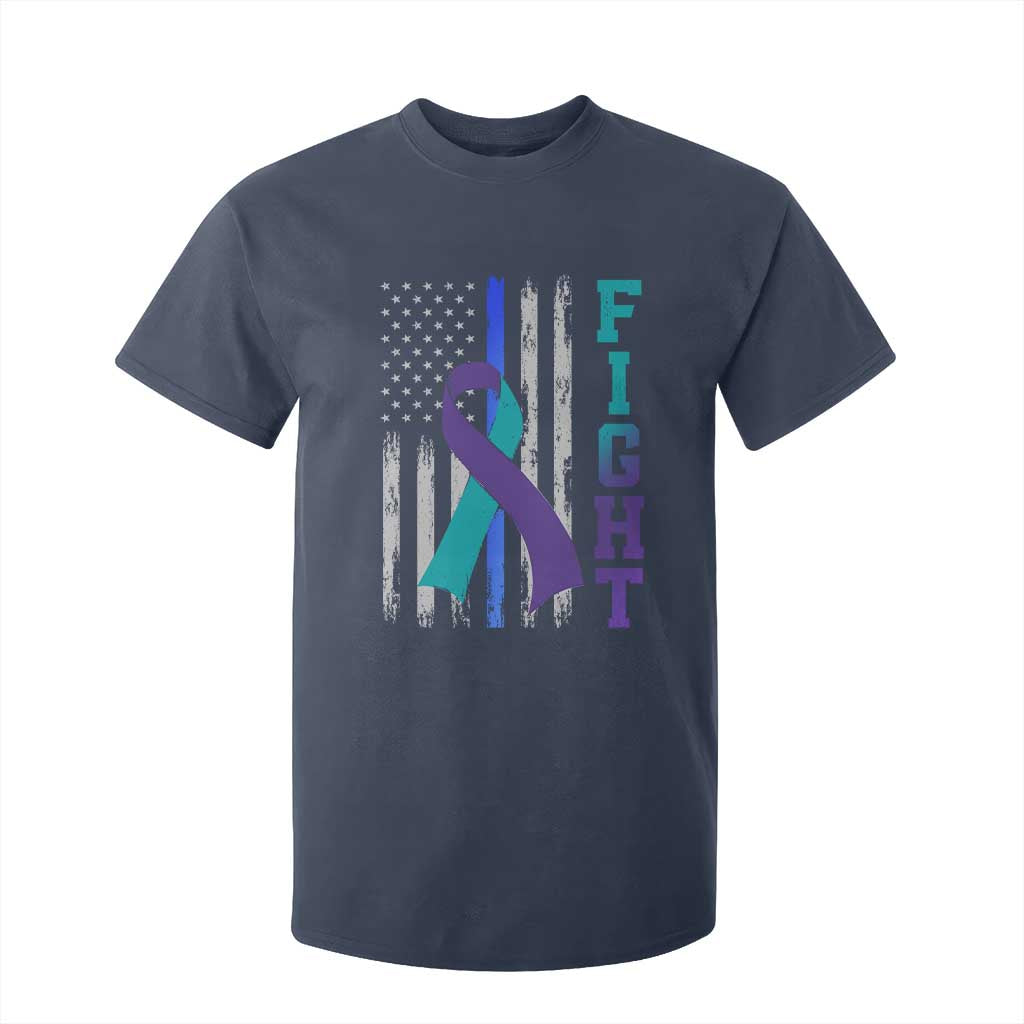 Fight Police Suicide Prevention Awareness American Flag Ribbon Support T Shirt For Kid