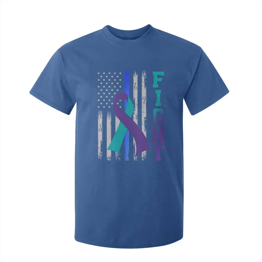 Fight Police Suicide Prevention Awareness American Flag Ribbon Support T Shirt For Kid