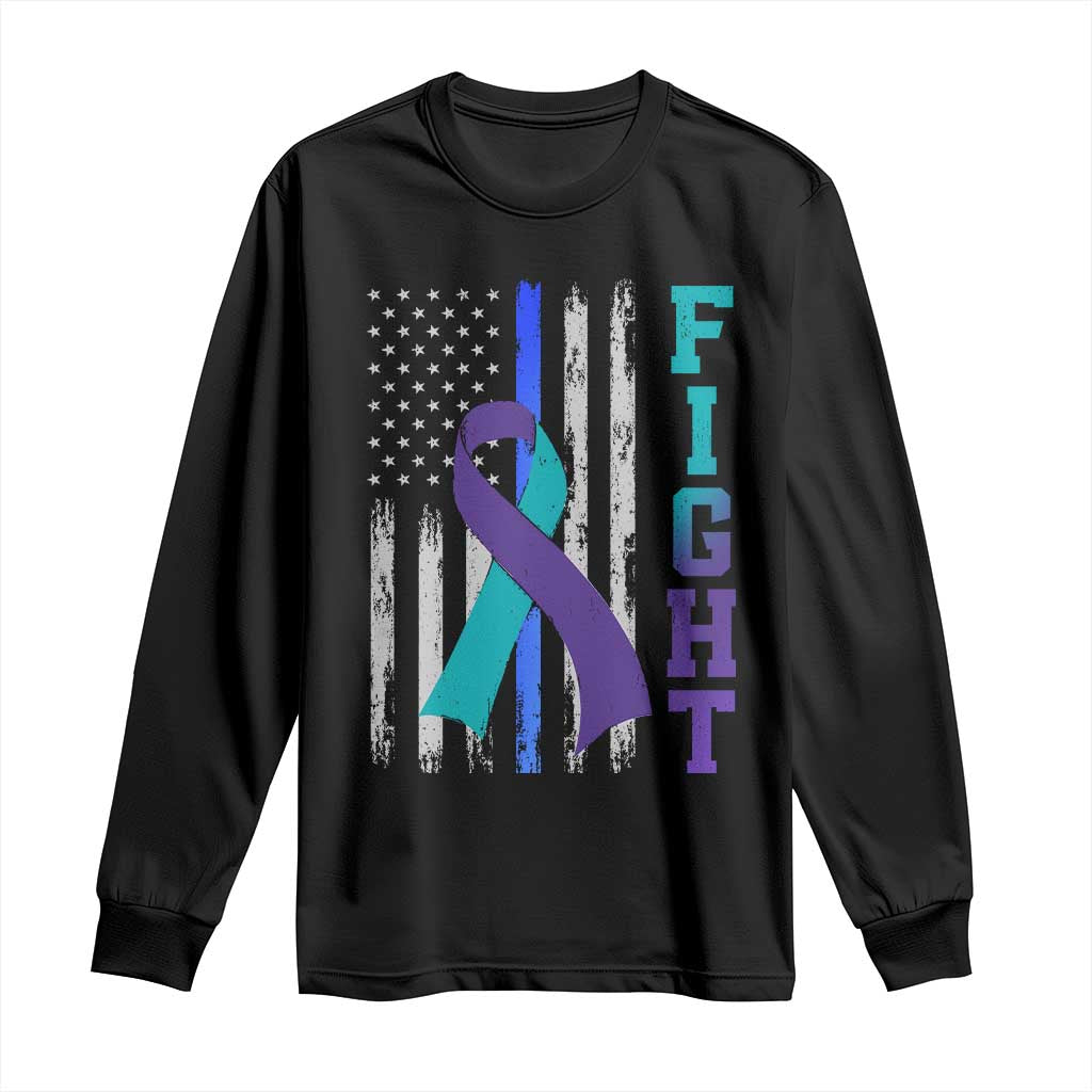 Fight Police Suicide Prevention Awareness American Flag Ribbon Support Long Sleeve Shirt TS11 Black Print Your Wear