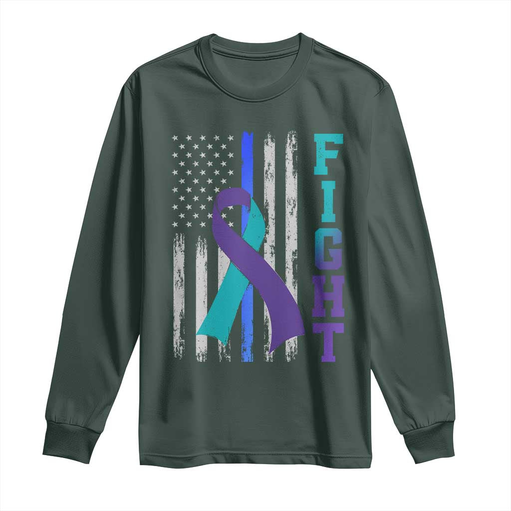 Fight Police Suicide Prevention Awareness American Flag Ribbon Support Long Sleeve Shirt
