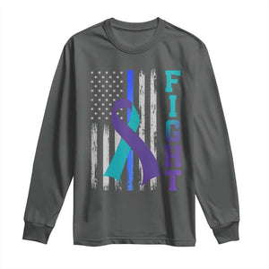 Fight Police Suicide Prevention Awareness American Flag Ribbon Support Long Sleeve Shirt
