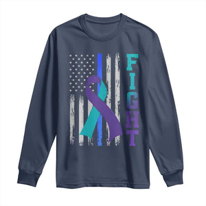 Fight Police Suicide Prevention Awareness American Flag Ribbon Support Long Sleeve Shirt