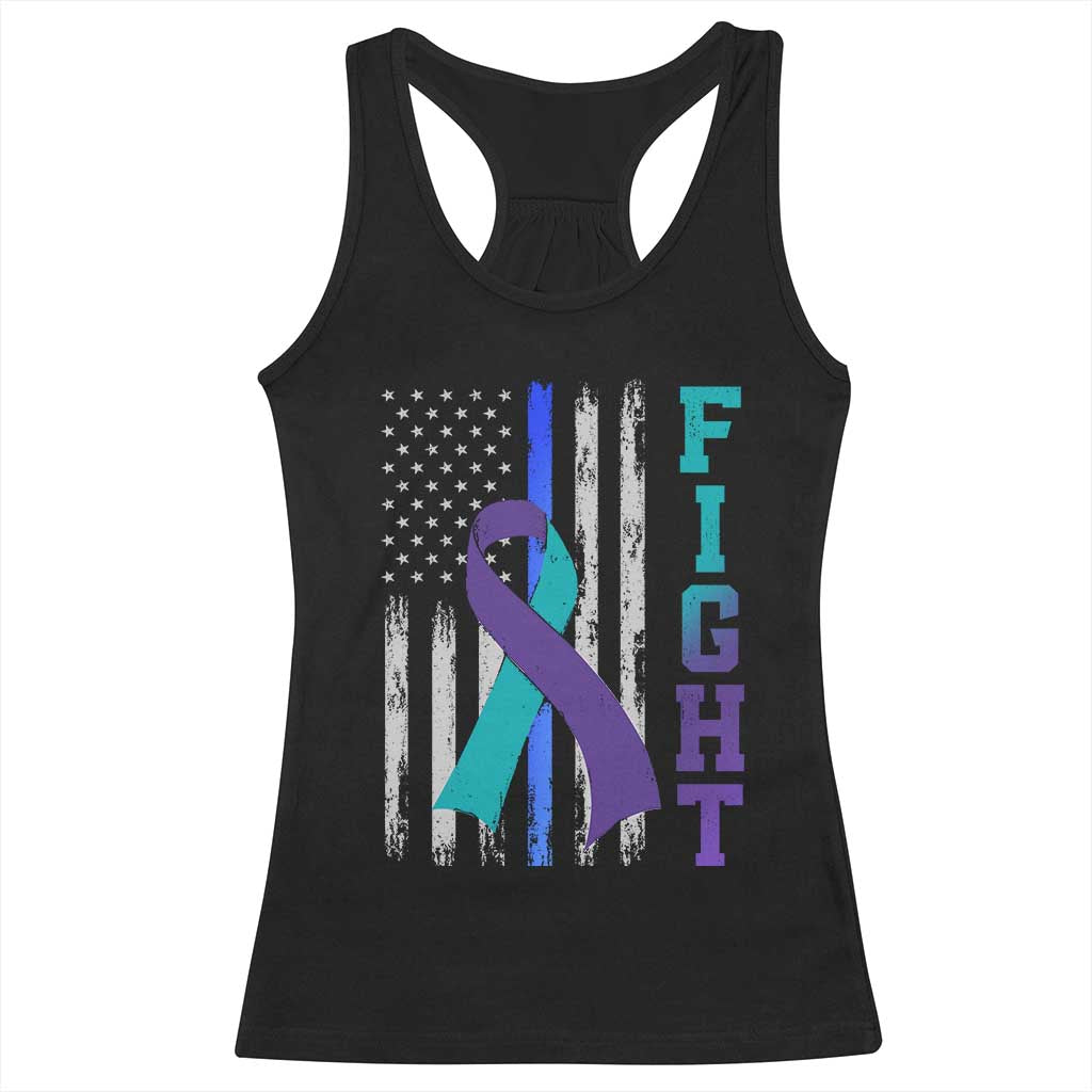 Fight Police Suicide Prevention Awareness American Flag Ribbon Support Racerback Tank Top TS11 Black Print Your Wear