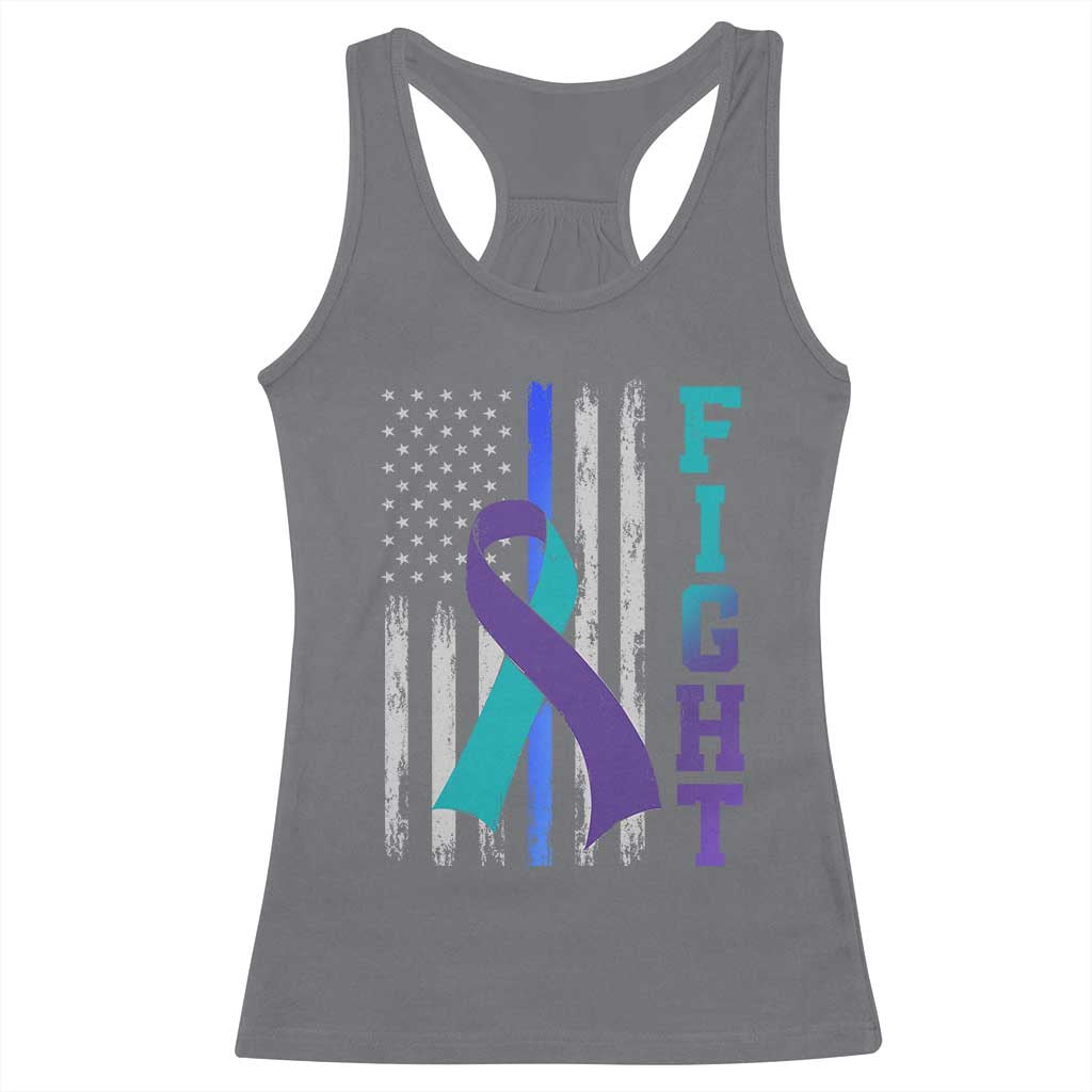 Fight Police Suicide Prevention Awareness American Flag Ribbon Support Racerback Tank Top