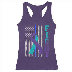 Fight Police Suicide Prevention Awareness American Flag Ribbon Support Racerback Tank Top