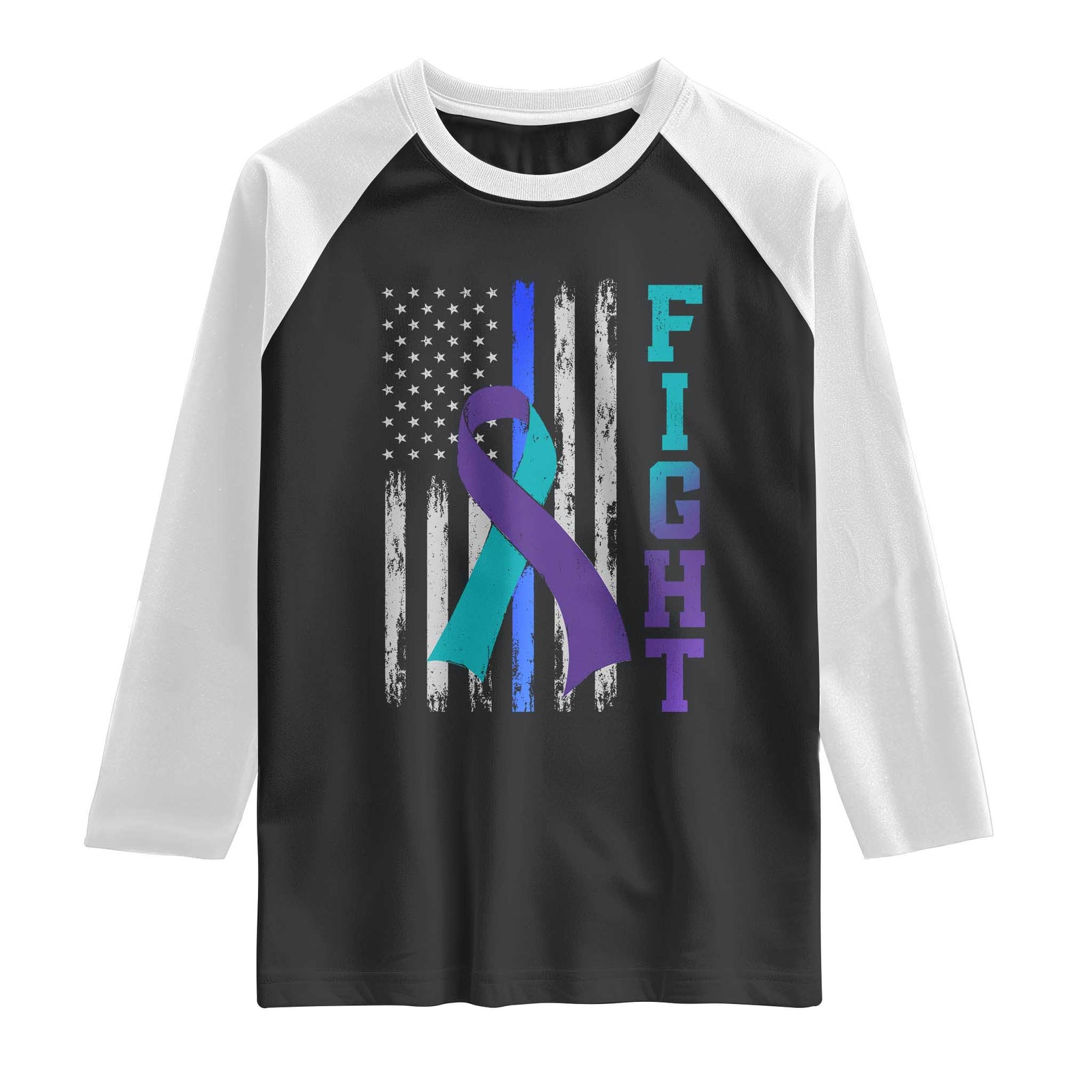 Fight Police Suicide Prevention Awareness American Flag Ribbon Support Raglan Shirt TS11 Black White Print Your Wear