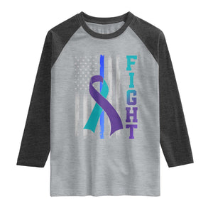 Fight Police Suicide Prevention Awareness American Flag Ribbon Support Raglan Shirt