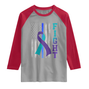Fight Police Suicide Prevention Awareness American Flag Ribbon Support Raglan Shirt