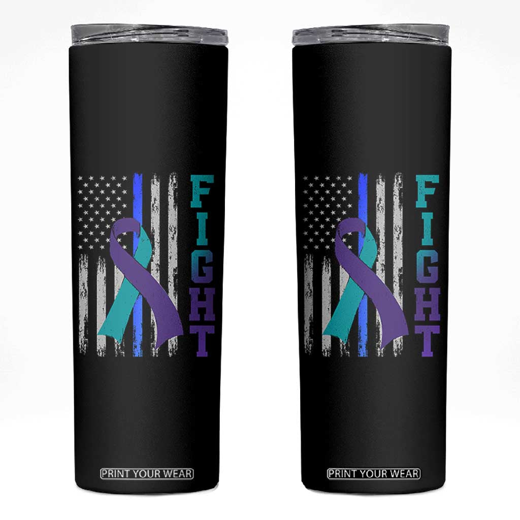 Fight Police Suicide Prevention Awareness American Flag Ribbon Support Skinny Tumbler