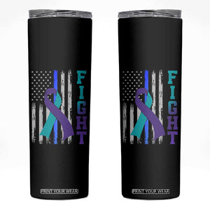 Fight Police Suicide Prevention Awareness American Flag Ribbon Support Skinny Tumbler