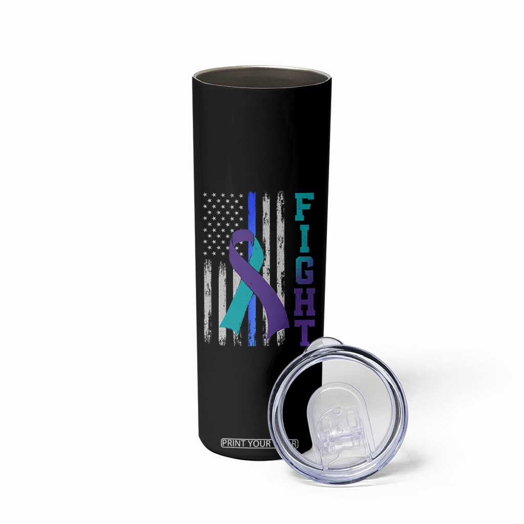 Fight Police Suicide Prevention Awareness American Flag Ribbon Support Skinny Tumbler
