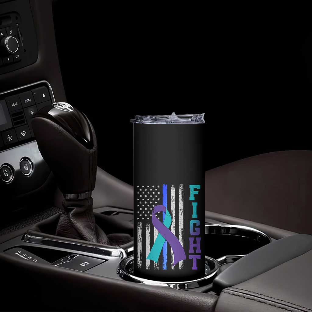 Fight Police Suicide Prevention Awareness American Flag Ribbon Support Skinny Tumbler