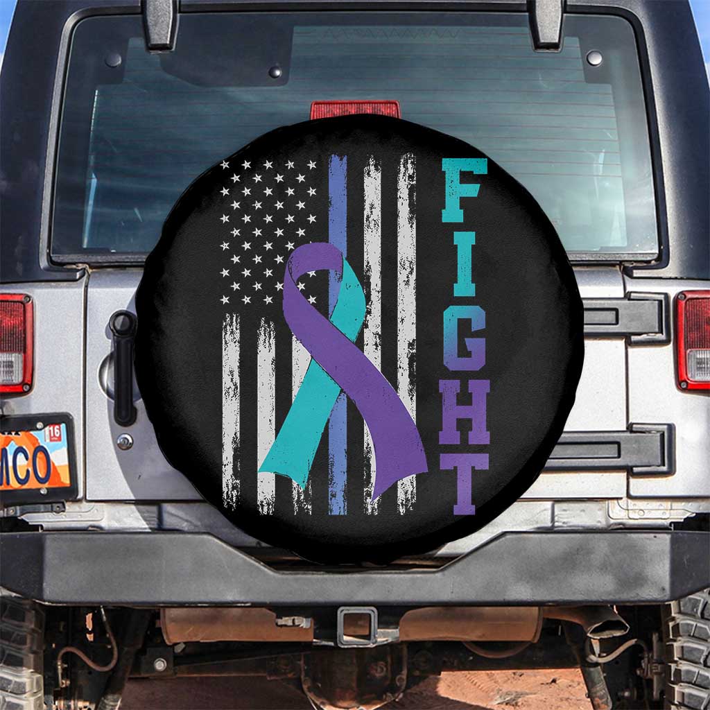 Fight Police Suicide Prevention Awareness American Flag Ribbon Support Spare Tire Cover TS11 No hole Black Print Your Wear