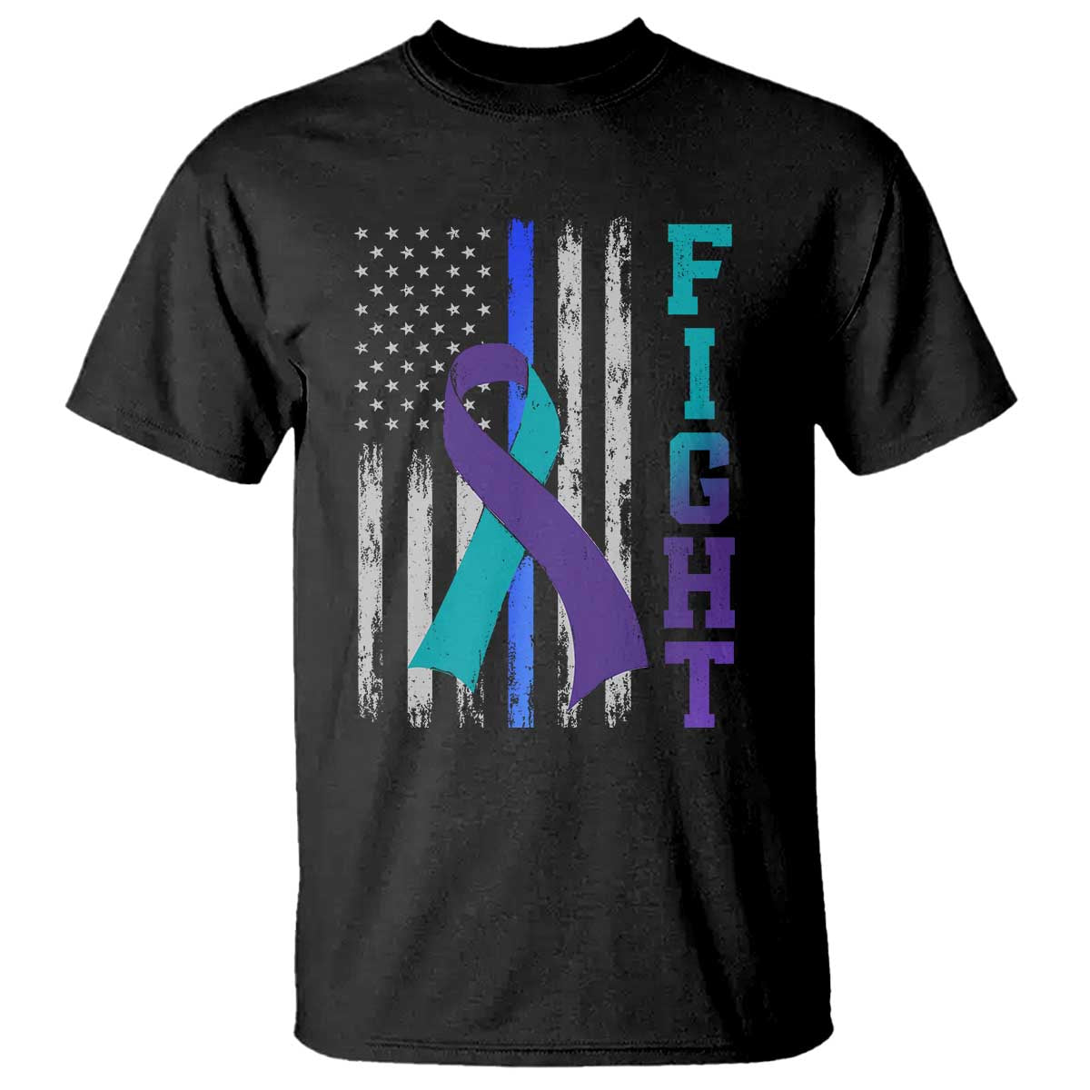 Fight Police Suicide Prevention Awareness American Flag Ribbon Support T Shirt TS11 Black Print Your Wear