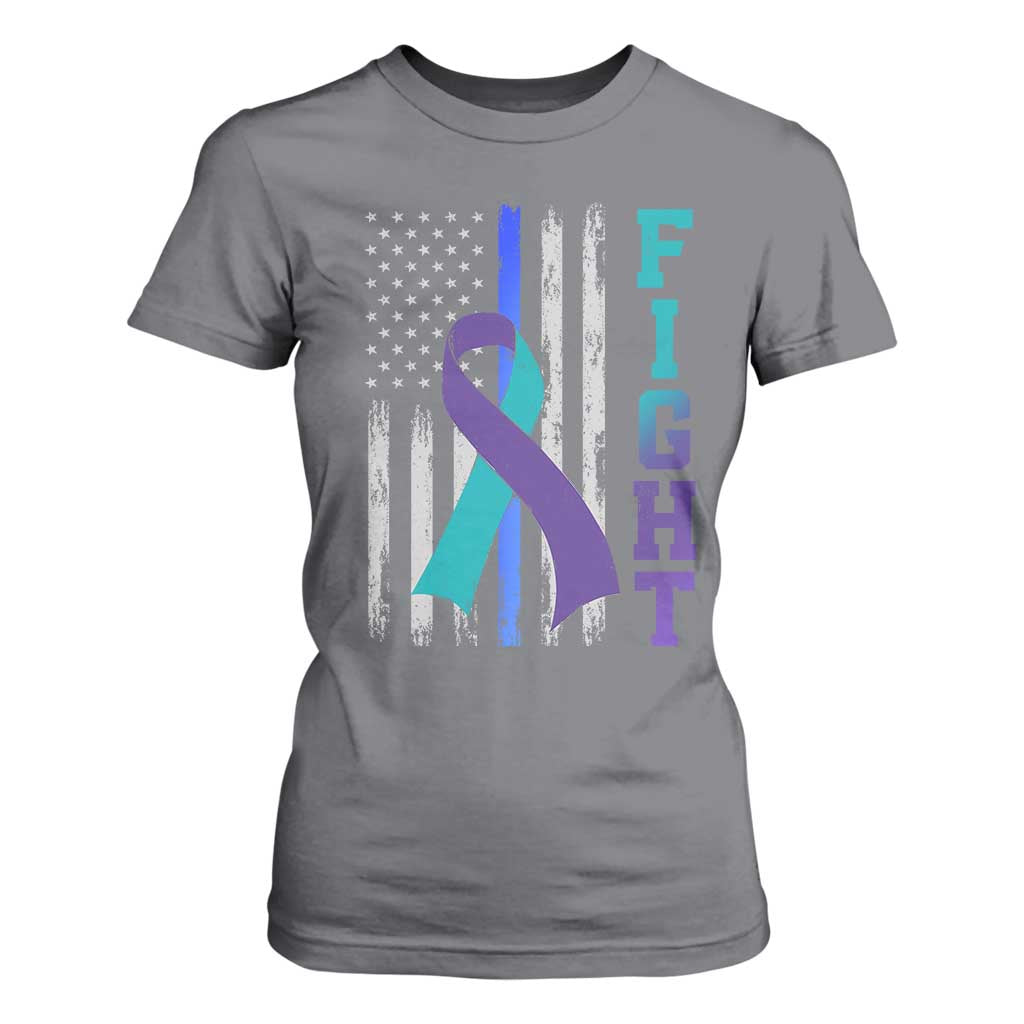 Fight Police Suicide Prevention Awareness American Flag Ribbon Support T Shirt For Women