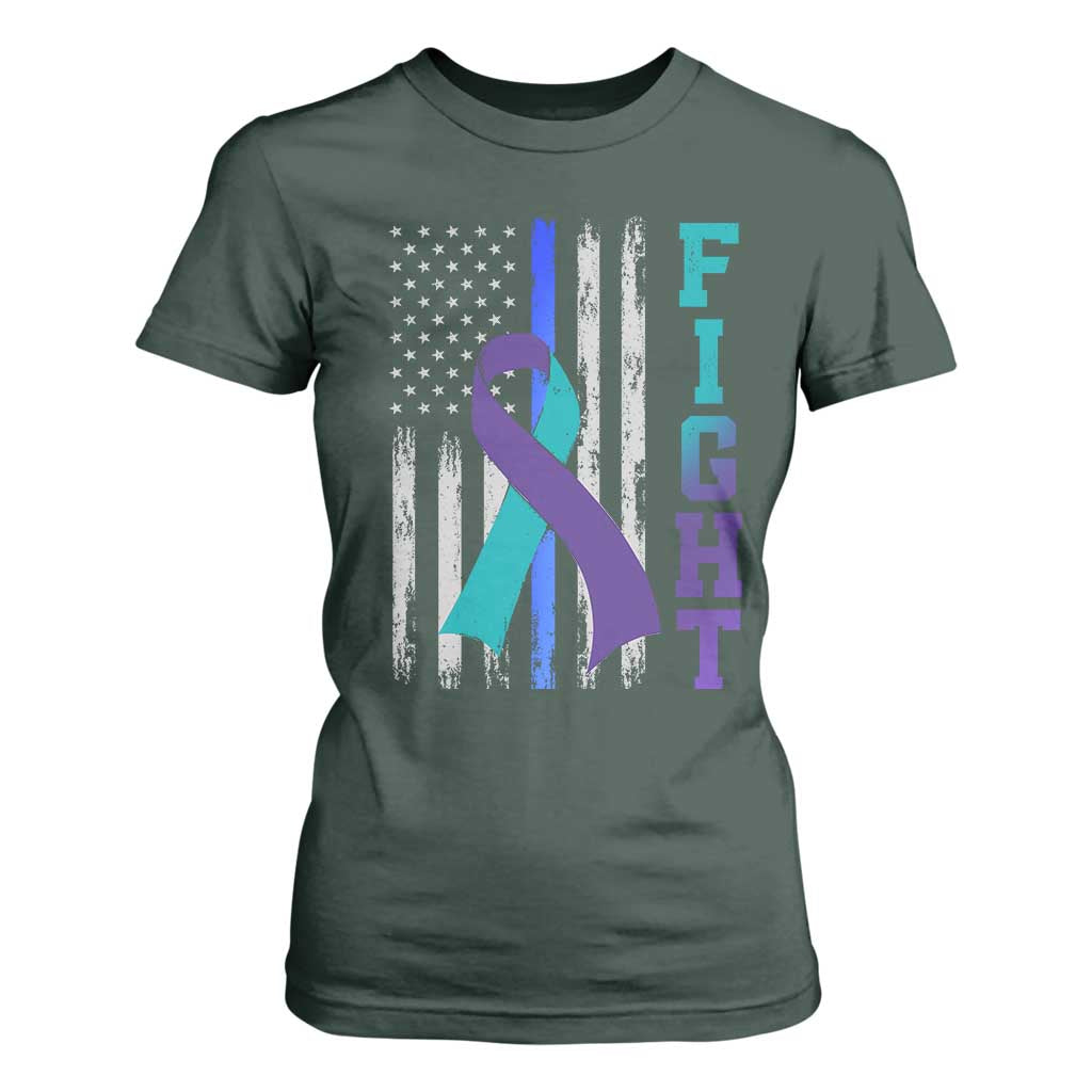 Fight Police Suicide Prevention Awareness American Flag Ribbon Support T Shirt For Women