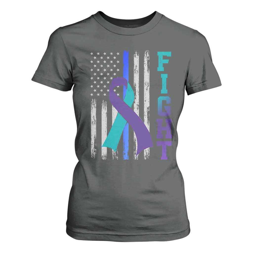 Fight Police Suicide Prevention Awareness American Flag Ribbon Support T Shirt For Women