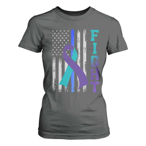 Fight Police Suicide Prevention Awareness American Flag Ribbon Support T Shirt For Women