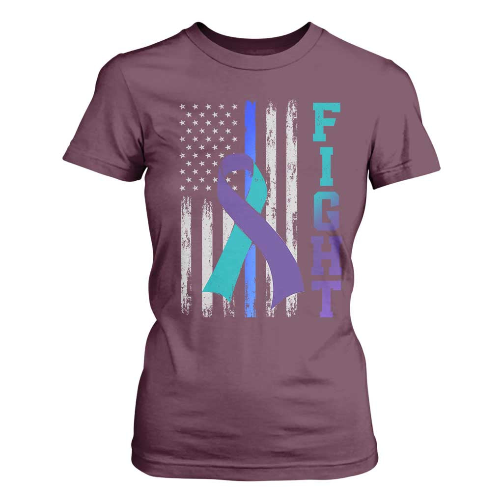 Fight Police Suicide Prevention Awareness American Flag Ribbon Support T Shirt For Women