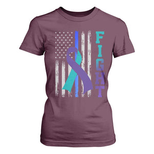 Fight Police Suicide Prevention Awareness American Flag Ribbon Support T Shirt For Women