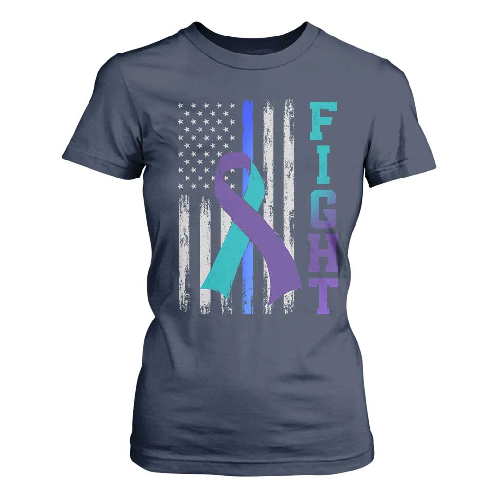 Fight Police Suicide Prevention Awareness American Flag Ribbon Support T Shirt For Women
