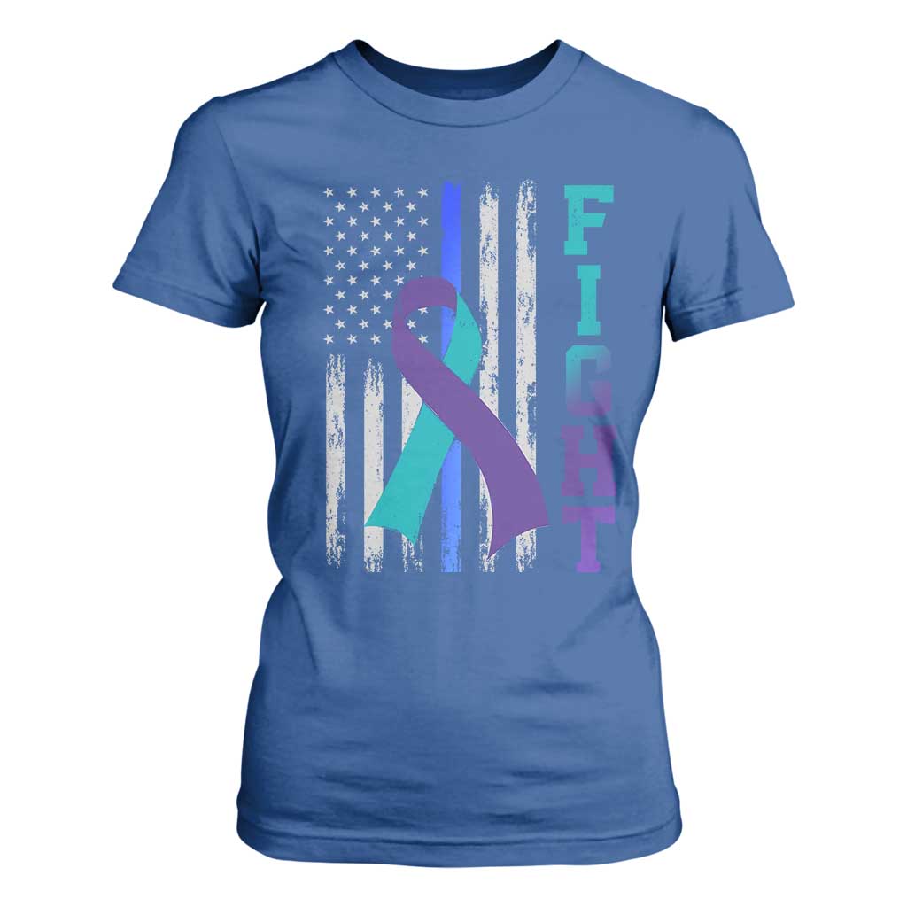 Fight Police Suicide Prevention Awareness American Flag Ribbon Support T Shirt For Women