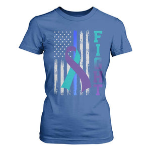 Fight Police Suicide Prevention Awareness American Flag Ribbon Support T Shirt For Women
