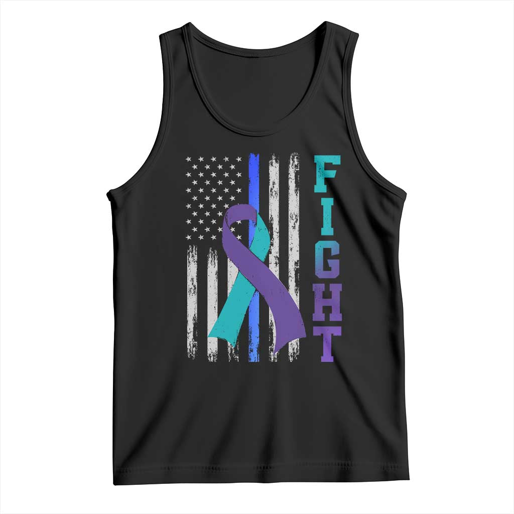 Fight Police Suicide Prevention Awareness American Flag Ribbon Support Tank Top TS11 Black Print Your Wear