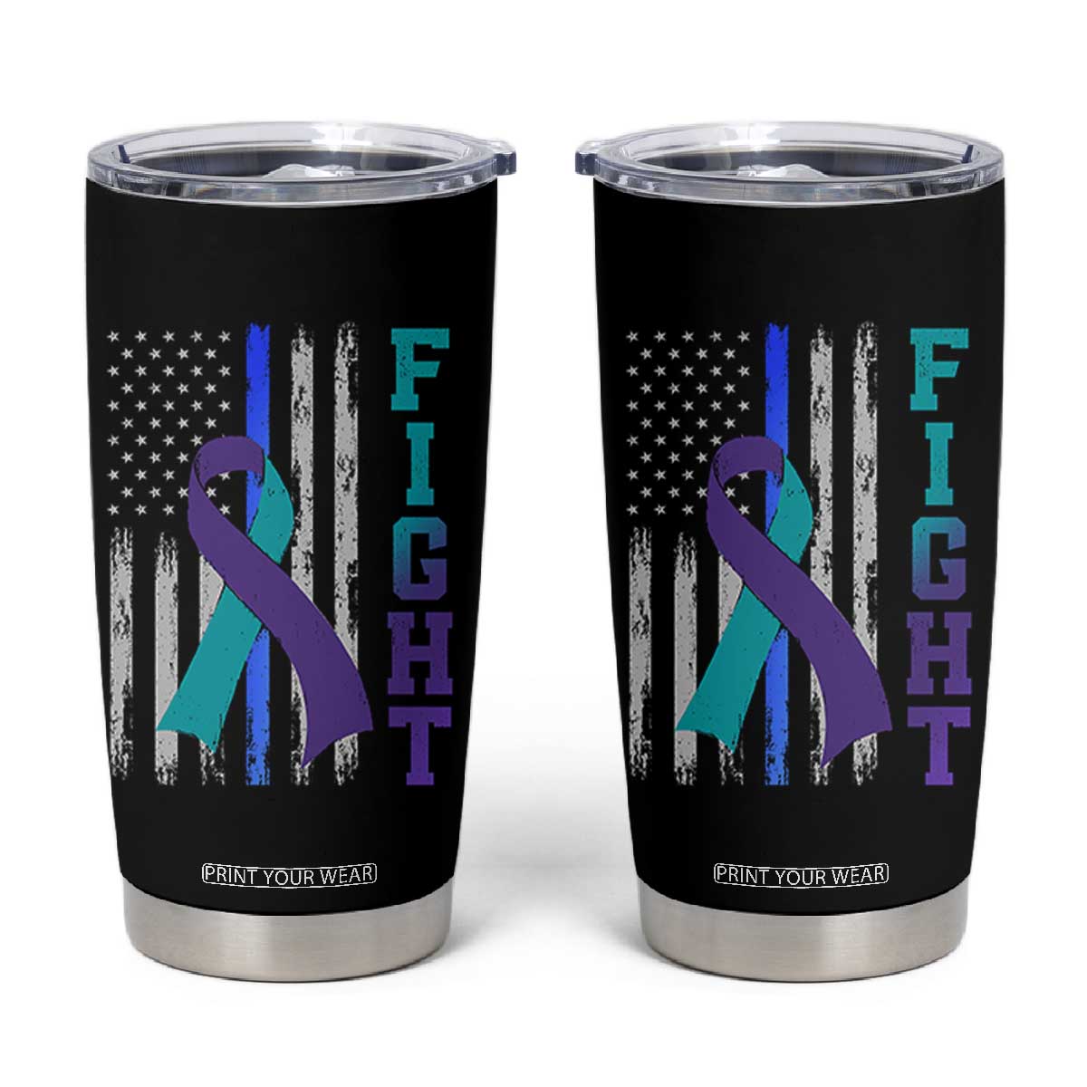Fight Police Suicide Prevention Awareness American Flag Ribbon Support Tumbler Cup