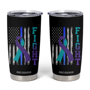 Fight Police Suicide Prevention Awareness American Flag Ribbon Support Tumbler Cup